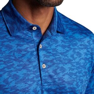 Peter Millar men’s summer comfort fish camo Blue Polo performance golf XL shirt